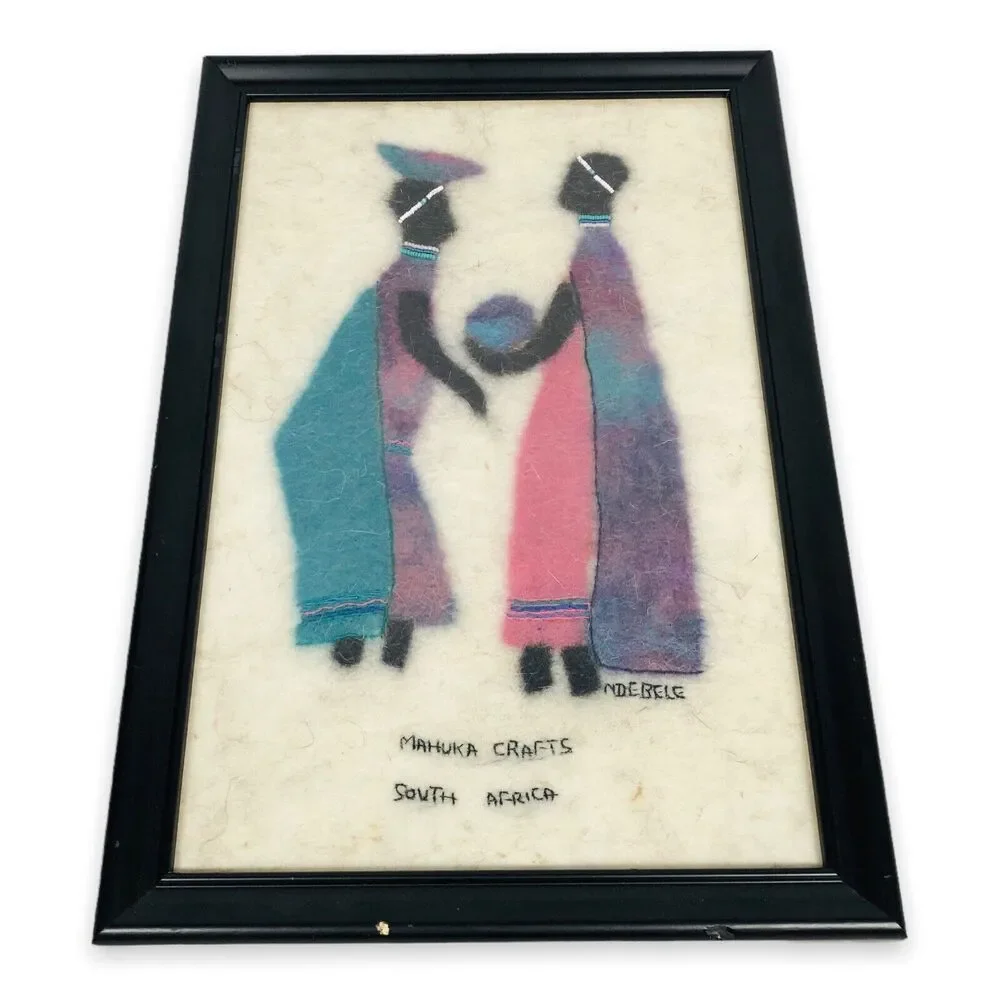 South Africa Mahuka Crafts Karakul Mohair Wool Ndebele Framed Art Hand‎ Woven